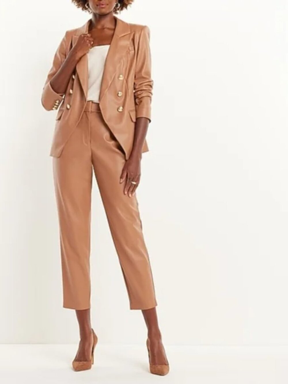 Express Women's Faux Leather Double-Breasted Novelty Button Pantsuit